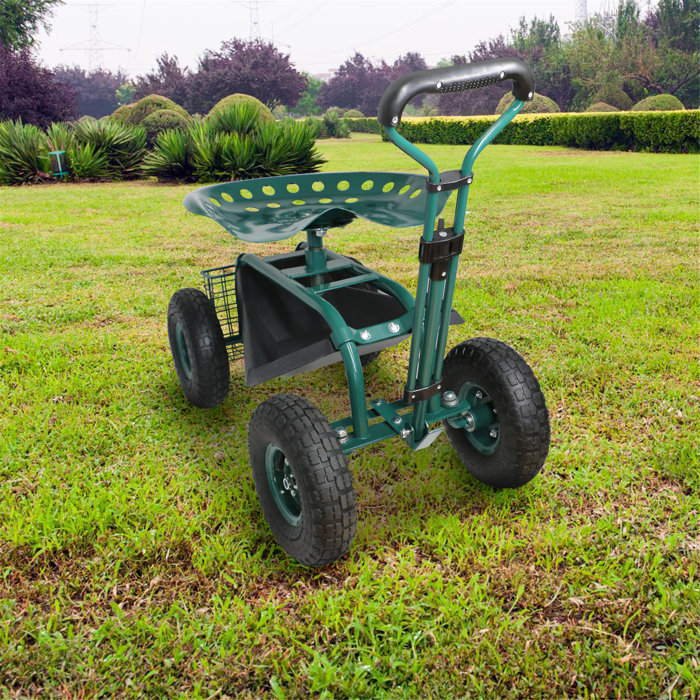Luna's Elegant Home Steerable Rolling Work Seat Garden Stool Cart With